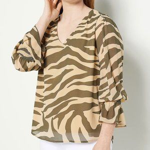 Studio Park X Leah Williams Chiffon Blouse with Ruffle Cuffs  12852